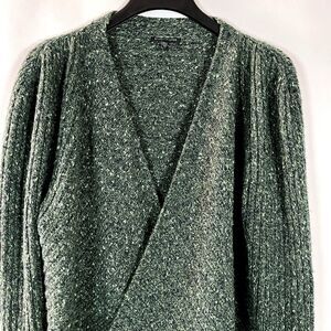 Eileen Fisher Wool-Blend Green Textured Cardigan